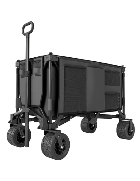 Outsunny Folding Garden Trolley, Cargo Traile on Wheels, Collapsible Camping Trolley, Outdoor Utility Wagon, Dark Grey
