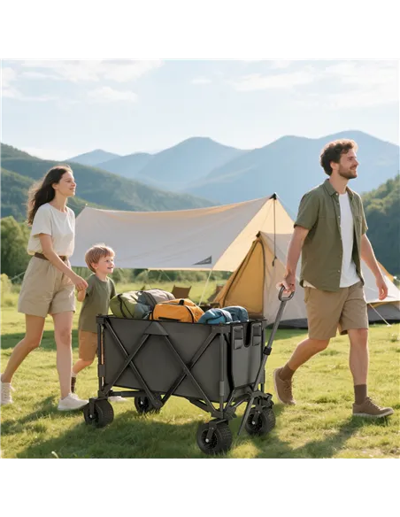 Outsunny Folding Garden Trolley, Cargo Traile on Wheels, Collapsible Camping Trolley, Outdoor Utility Wagon, Dark Grey