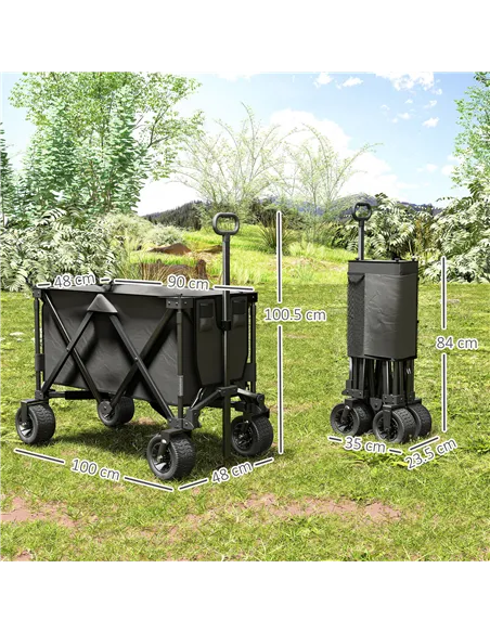 Outsunny Folding Garden Trolley, Cargo Traile on Wheels, Collapsible Camping Trolley, Outdoor Utility Wagon, Dark Grey