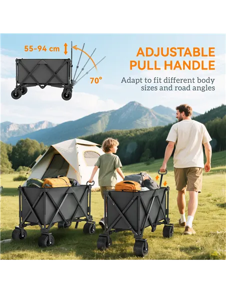 Outsunny Folding Garden Trolley, Cargo Traile on Wheels, Collapsible Camping Trolley, Outdoor Utility Wagon, Dark Grey