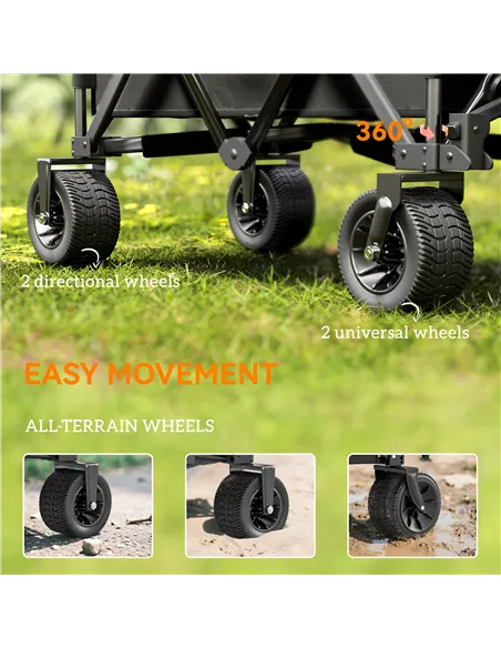 Outsunny Folding Garden Trolley, Cargo Traile on Wheels, Collapsible Camping Trolley, Outdoor Utility Wagon, Dark Grey