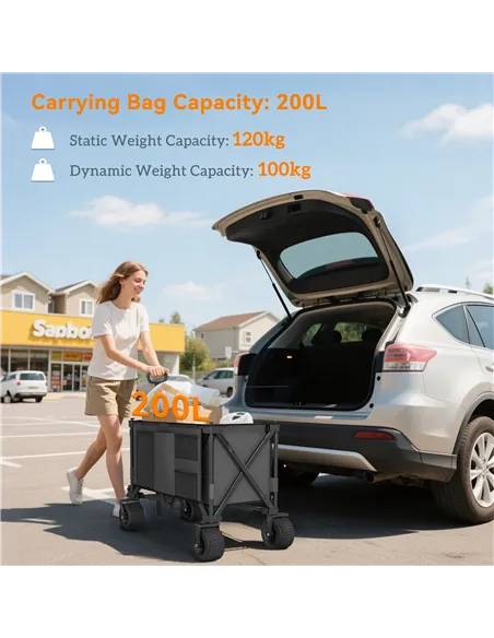 Outsunny Folding Garden Trolley, Cargo Traile on Wheels, Collapsible Camping Trolley, Outdoor Utility Wagon, Dark Grey