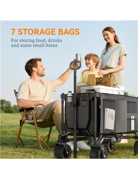 Outsunny Folding Garden Trolley, Cargo Traile on Wheels, Collapsible Camping Trolley, Outdoor Utility Wagon, Dark Grey