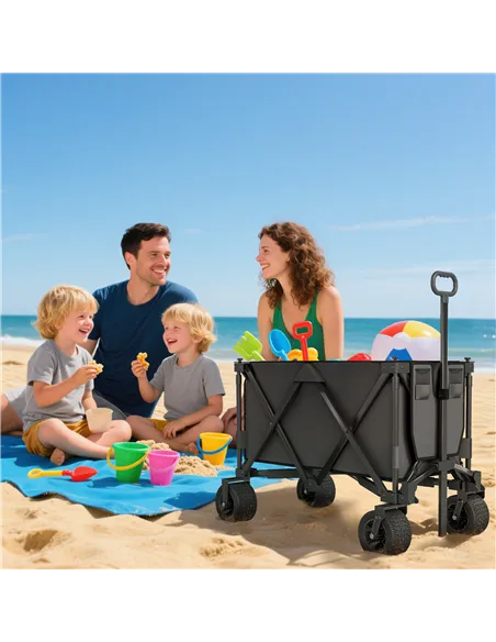 Outsunny Folding Garden Trolley, Cargo Traile on Wheels, Collapsible Camping Trolley, Outdoor Utility Wagon, Dark Grey