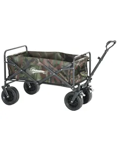 Outsunny 95L Folding Steel Frame Garden Trolley, with Handle - Multicolour
