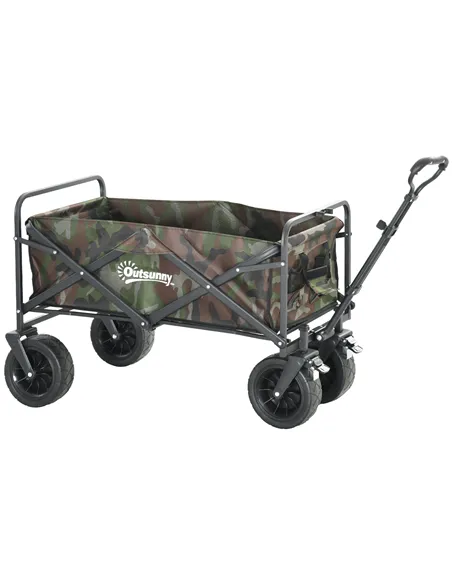 Outsunny 95L Folding Steel Frame Garden Trolley, with Handle - Multicolour