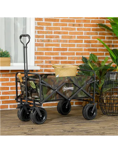 Outsunny 95L Folding Steel Frame Garden Trolley, with Handle - Multicolour