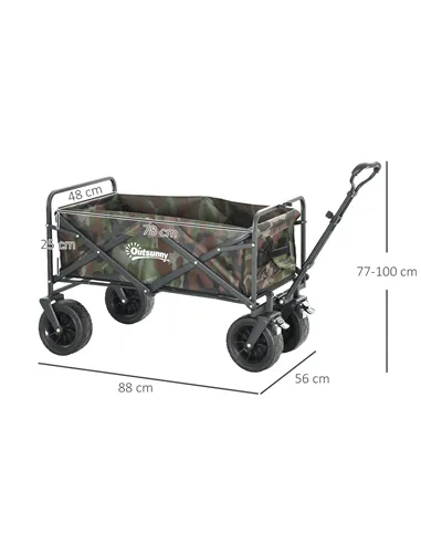 Outsunny 95L Folding Steel Frame Garden Trolley, with Handle - Multicolour