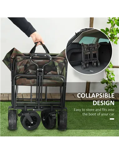 Outsunny 95L Folding Steel Frame Garden Trolley, with Handle - Multicolour
