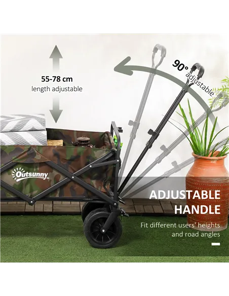 Outsunny 95L Folding Steel Frame Garden Trolley, with Handle - Multicolour