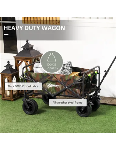 Outsunny 95L Folding Steel Frame Garden Trolley, with Handle - Multicolour