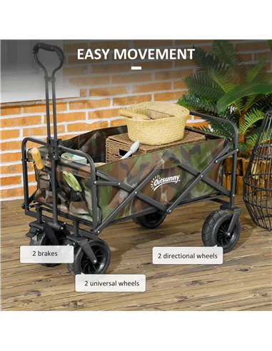 Outsunny 95L Folding Steel Frame Garden Trolley, with Handle - Multicolour