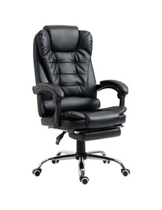 HOMCOM Executive Office Chair, PU Leather Home Office Chair with Swivel Wheels, Reclining Backrest, Retractable Footrest, Black