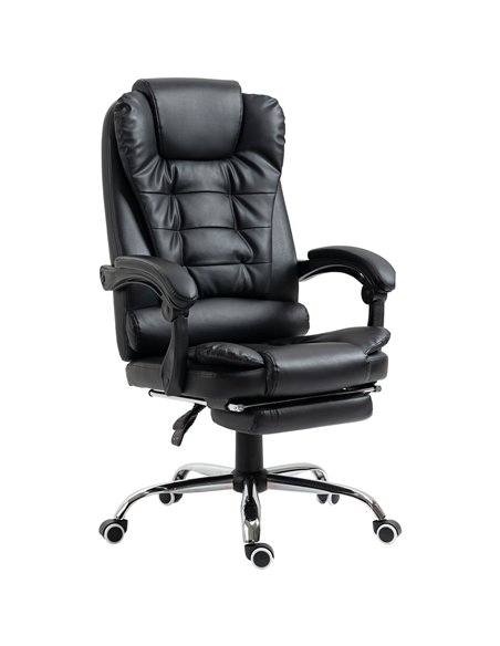 HOMCOM Executive Office Chair, PU Leather Home Office Chair with Swivel Wheels, Reclining Backrest, Retractable Footrest, Black