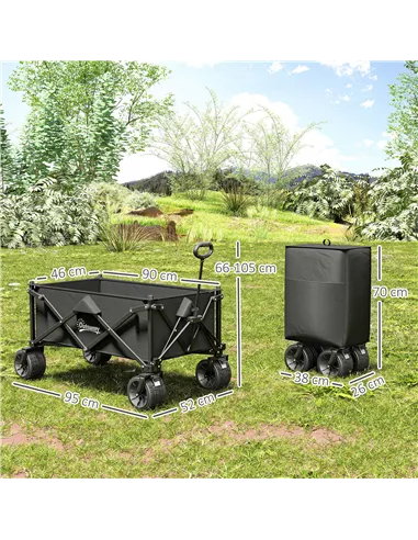 Outsunny Folding Garden Trolley, Outdoor Wagon Cart with Carry Bag, for Beach, Camping, Festival, 120KG Capacity, Black