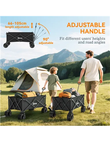 Outsunny Folding Garden Trolley, Outdoor Wagon Cart with Carry Bag, for Beach, Camping, Festival, 120KG Capacity, Black
