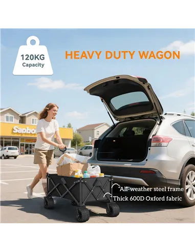 Outsunny Folding Garden Trolley, Outdoor Wagon Cart with Carry Bag, for Beach, Camping, Festival, 120KG Capacity, Black