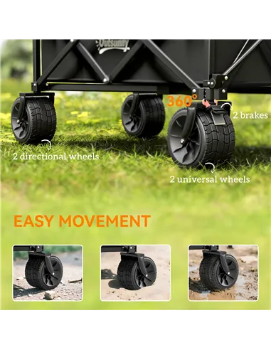 Outsunny Folding Garden Trolley, Outdoor Wagon Cart with Carry Bag, for Beach, Camping, Festival, 120KG Capacity, Black