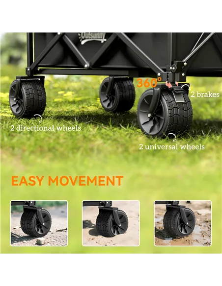Outsunny Folding Garden Trolley, Outdoor Wagon Cart with Carry Bag, for Beach, Camping, Festival, 120KG Capacity, Black