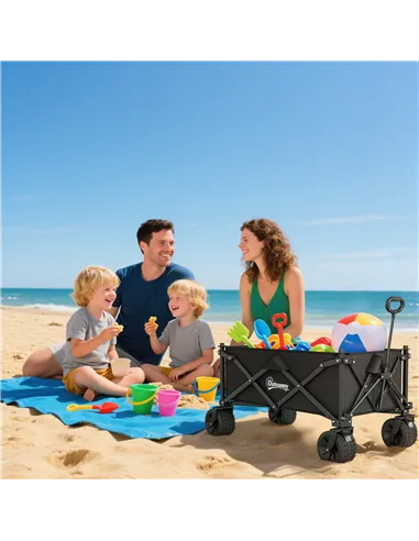 Outsunny Folding Garden Trolley, Outdoor Wagon Cart with Carry Bag, for Beach, Camping, Festival, 120KG Capacity, Black