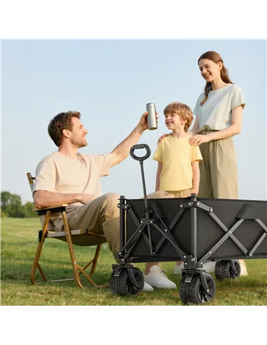 Outsunny Folding Garden Trolley, Outdoor Wagon Cart with Carry Bag, for Beach, Camping, Festival, 120KG Capacity, Black