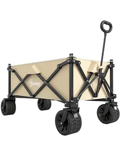 Outsunny Folding Garden Trolley, Outdoor Wagon Cart with Carry Bag, for Beach, Camping, Festival, 120KG Capacity, Khaki