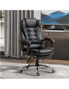 HOMCOM Executive Office Chair, PU Leather Home Office Chair with Swivel Wheels, Reclining Backrest, Retractable Footrest, Black 2