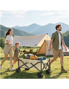 Outsunny Folding Garden Trolley, Outdoor Wagon Cart with Carry Bag, for Beach, Camping, Festival, 120KG Capacity, Khaki 2