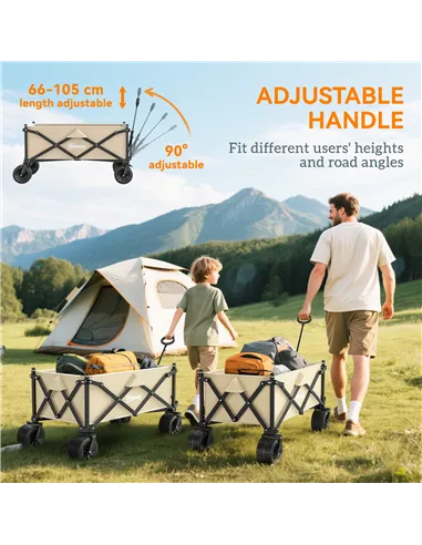 Outsunny Folding Garden Trolley, Outdoor Wagon Cart with Carry Bag, for Beach, Camping, Festival, 120KG Capacity, Khaki