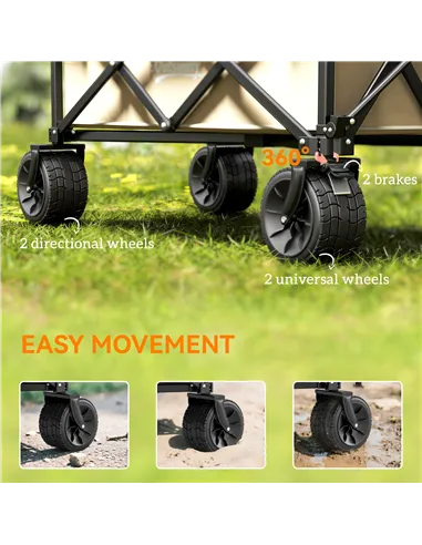 Outsunny Folding Garden Trolley, Outdoor Wagon Cart with Carry Bag, for Beach, Camping, Festival, 120KG Capacity, Khaki