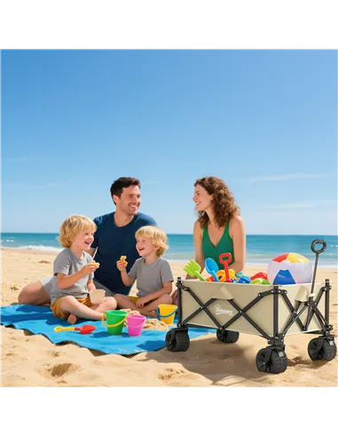 Outsunny Folding Garden Trolley, Outdoor Wagon Cart with Carry Bag, for Beach, Camping, Festival, 120KG Capacity, Khaki