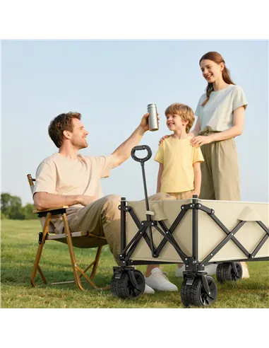 Outsunny Folding Garden Trolley, Outdoor Wagon Cart with Carry Bag, for Beach, Camping, Festival, 120KG Capacity, Khaki