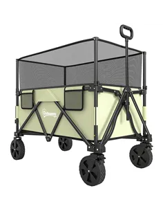 Outsunny Folding Garden Trolley, 180L Wagon Cart with Extendable Side Walls, for Beach, Camping, Festival, Green