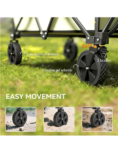 Outsunny Folding Garden Trolley, 180L Wagon Cart with Extendable Side Walls, for Beach, Camping, Festival, Green