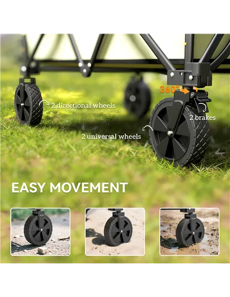 Outsunny Folding Garden Trolley, 180L Wagon Cart with Extendable Side Walls, for Beach, Camping, Festival, Green