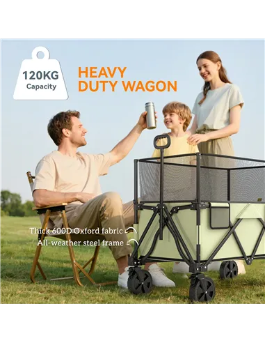 Outsunny Folding Garden Trolley, 180L Wagon Cart with Extendable Side Walls, for Beach, Camping, Festival, Green