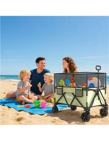 Outsunny Folding Garden Trolley, 180L Wagon Cart with Extendable Side Walls, for Beach, Camping, Festival, Green