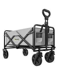 Outsunny Folding Pull Along Cart Cargo Wagon Trolley with Telescopic Handle - Dark Grey