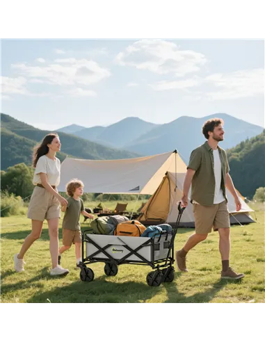 Outsunny Folding Pull Along Cart Cargo Wagon Trolley with Telescopic Handle - Dark Grey