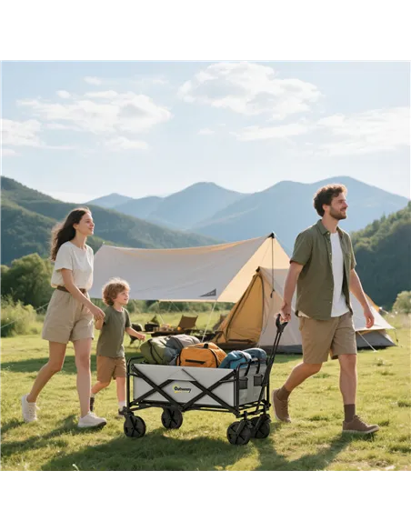 Outsunny Folding Pull Along Cart Cargo Wagon Trolley with Telescopic Handle - Dark Grey