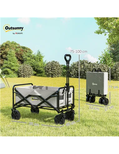 Outsunny Folding Pull Along Cart Cargo Wagon Trolley with Telescopic Handle - Dark Grey