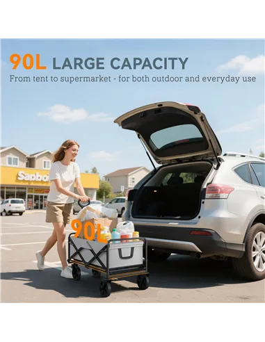 Outsunny Folding Pull Along Cart Cargo Wagon Trolley with Telescopic Handle - Dark Grey
