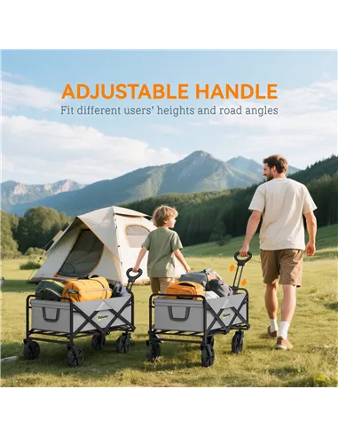 Outsunny Folding Pull Along Cart Cargo Wagon Trolley with Telescopic Handle - Dark Grey