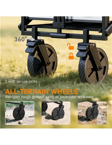 Outsunny Folding Pull Along Cart Cargo Wagon Trolley with Telescopic Handle - Dark Grey