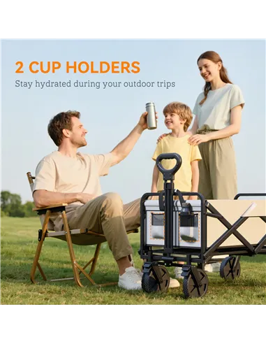 Outsunny Folding Pull Along Cart Cargo Wagon Trolley with Telescopic Handle - Dark Grey