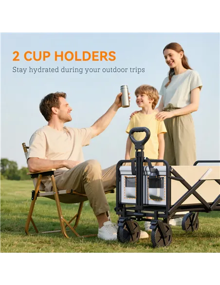 Outsunny Folding Pull Along Cart Cargo Wagon Trolley with Telescopic Handle - Dark Grey