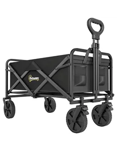 Outsunny Folding Steel Frame Garden Storage Cart, with Wheels and Handle - Black