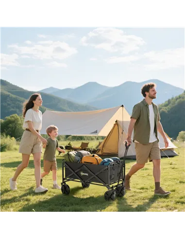 Outsunny Folding Steel Frame Garden Storage Cart, with Wheels and Handle - Black