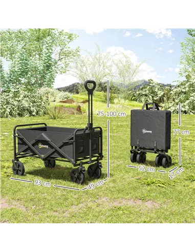Outsunny Folding Steel Frame Garden Storage Cart, with Wheels and Handle - Black