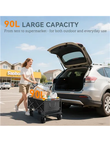 Outsunny Folding Steel Frame Garden Storage Cart, with Wheels and Handle - Black